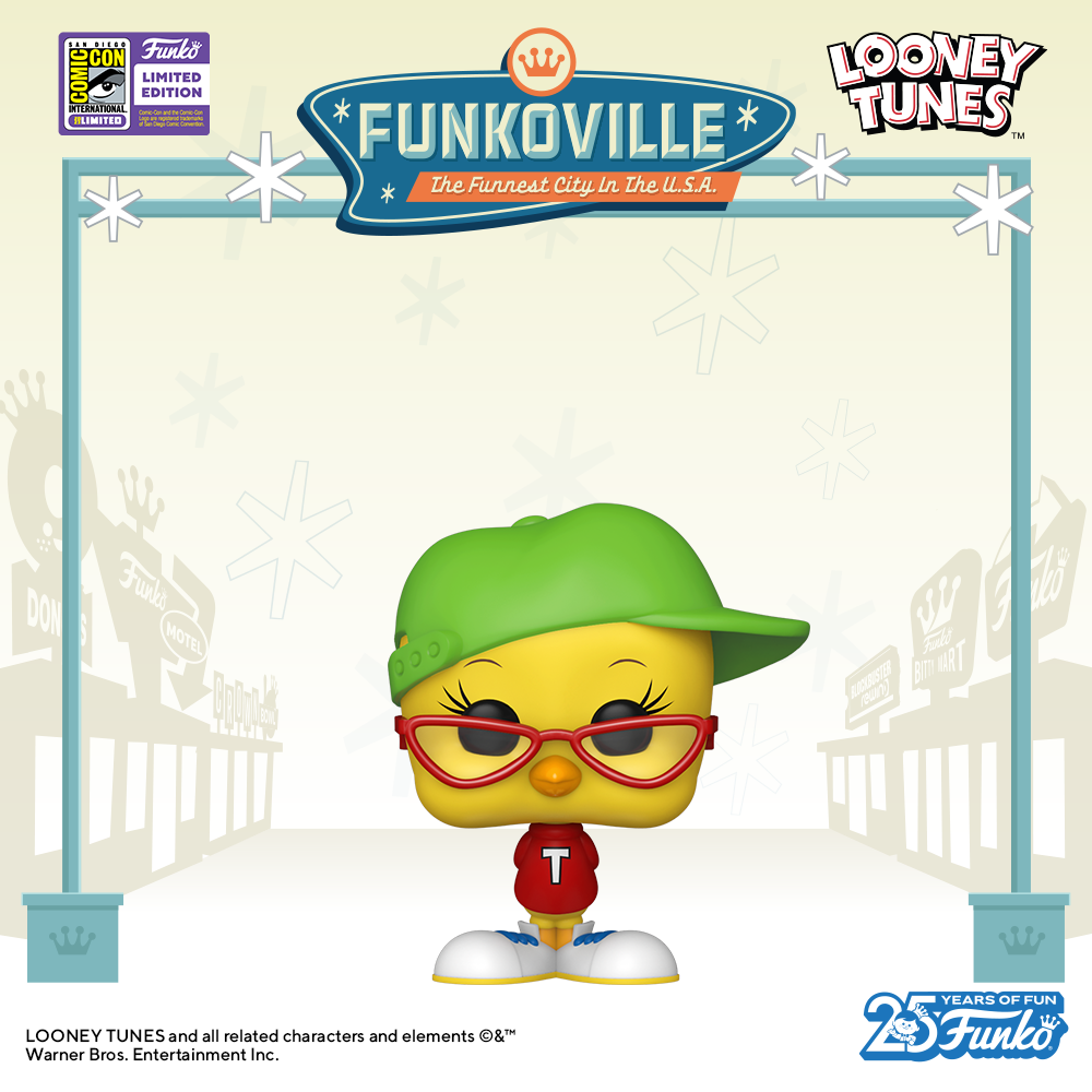 Pop! Tweety is looking fly in a sideways green ballcap, white sneakers, and red sweater. This 2023 SDCC-exclusive will bring your Looney Tunes collection together.